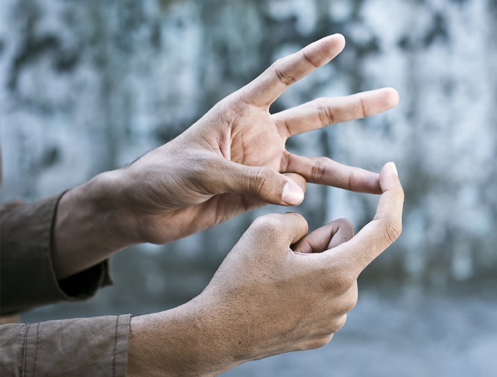 Student learning sign language 